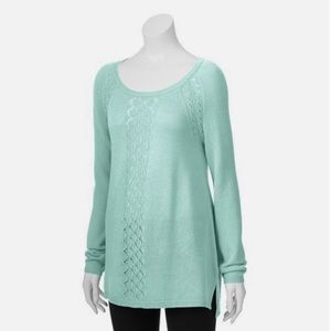 Candie's Faux Button Vack Sweater Long Sleeve Seafoam Green Tunic Sweater